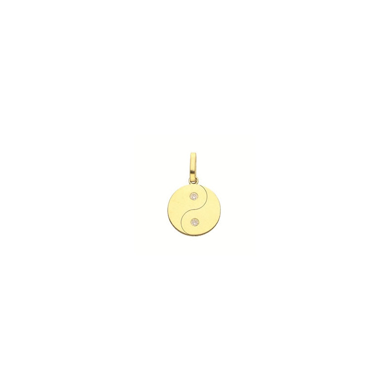 Pendentif Ying-Yang Or 9 carats  - diamants blancs - 12 MM - Bijouterie La Petite Française