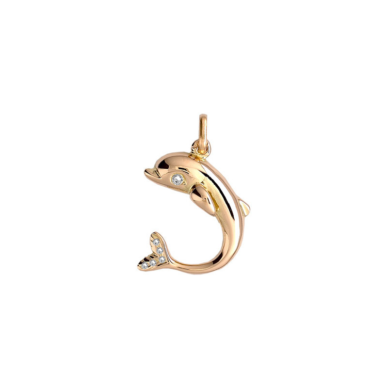 Pendentif dauphin diamants Or 9 carats  - Bijouterie La Petite Française