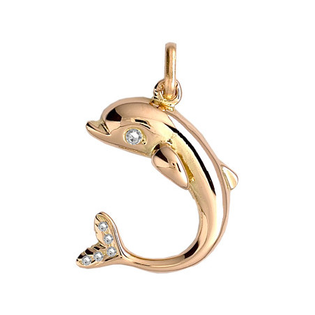 Pendentif dauphin diamants Or 9 carats  - Bijouterie La Petite Française