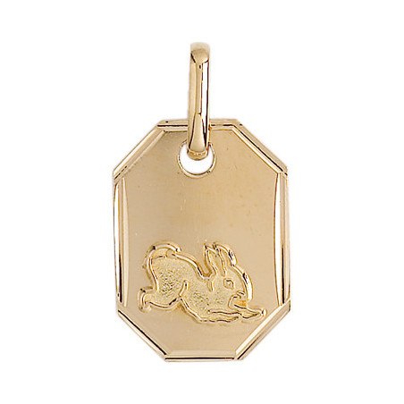 Médaille lapin rectangle – Or 9 carats jaune ou gris – Artisanat français depuis 1954