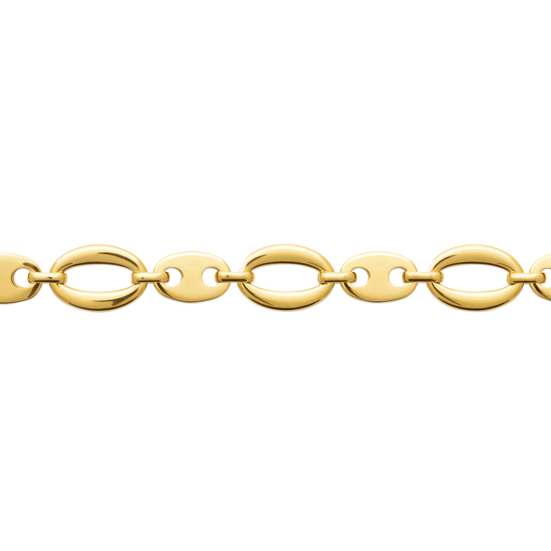 Bracelet maille grains de café et ovales acier jaune - 20 cm  - Bijouterie La Petite Française