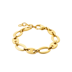 Bracelet maille grains de café et ovales acier jaune - 20 cm  - Bijouterie La Petite Française