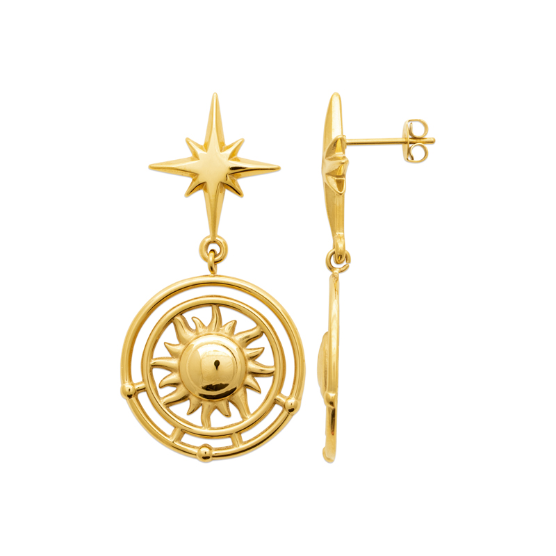 Boucles d'oreilles pendantes Céleste acier doré  - Bijouterie La Petite Française