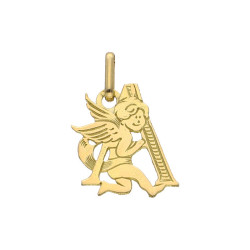 Pendentif ange lettre A  – Or 9 carats jaune ou gris – Artisanat français depuis 1954 