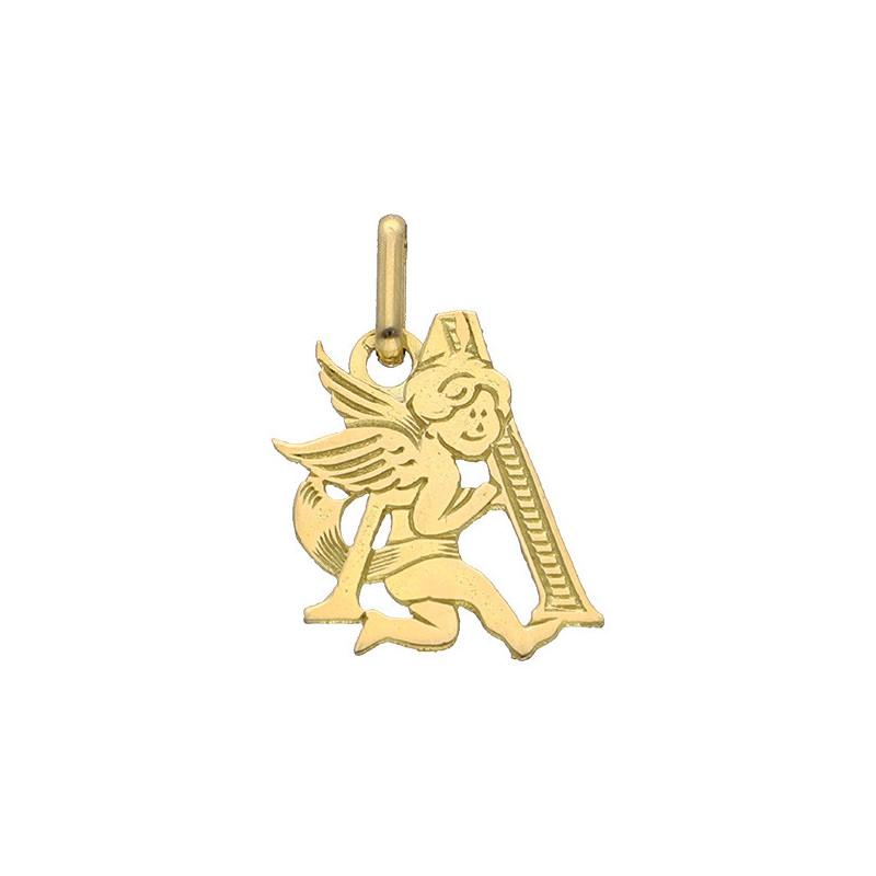 Pendentif ange lettre A  – Or 9 carats jaune ou gris – Artisanat français depuis 1954 