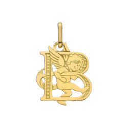 Pendentif ange lettre B  – Or 9 carats jaune ou gris – Artisanat français depuis 1954 