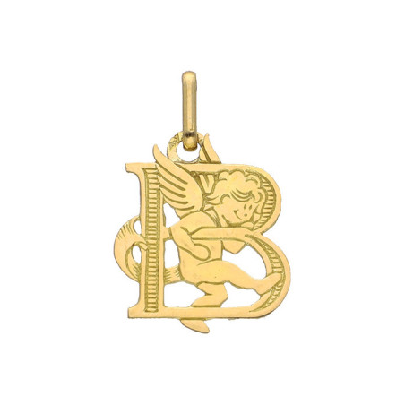 Pendentif ange lettre B  – Or 9 carats jaune ou gris – Artisanat français depuis 1954 
