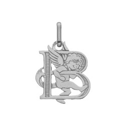 Pendentif ange lettre B  – Or 9 carats jaune ou gris – Artisanat français depuis 1954 