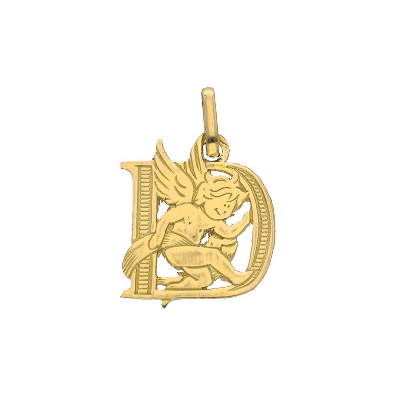 Pendentif ange lettre D  – Or 9 carats jaune ou gris – Artisanat français depuis 1954 