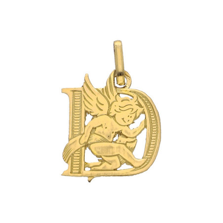 Pendentif ange lettre D  – Or 9 carats jaune ou gris – Artisanat français depuis 1954 