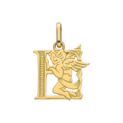 Pendentif ange lettre E  – Or 9 carats jaune ou gris – Artisanat français depuis 1954 