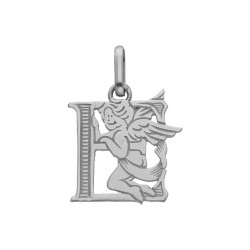 Pendentif ange lettre E  – Or 9 carats jaune ou gris – Artisanat français depuis 1954 