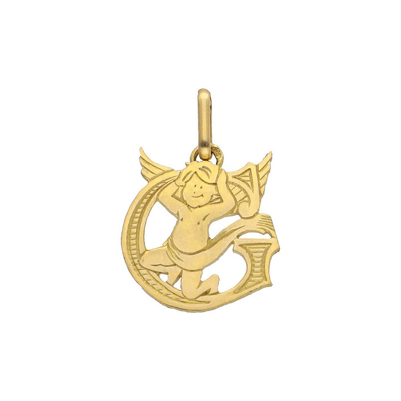 Pendentif ange lettre G  – Or 9 carats jaune ou gris – Artisanat français depuis 1954 