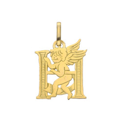 Pendentif ange lettre H  – Or 9 carats jaune ou gris – Artisanat français depuis 1954 
