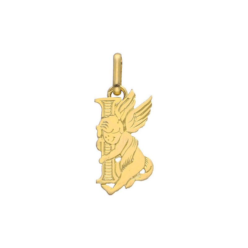 Pendentif ange lettre I  – Or 9 carats jaune ou gris – Artisanat français depuis 1954 