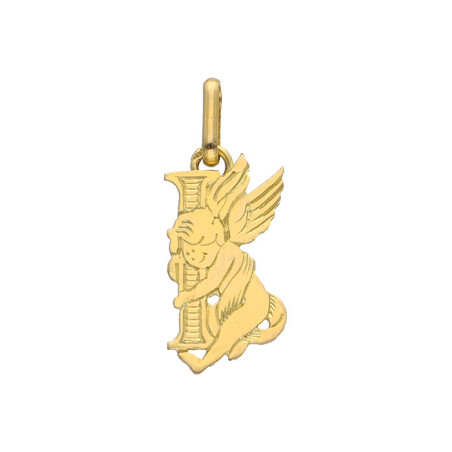 Pendentif ange lettre I  – Or 9 carats jaune ou gris – Artisanat français depuis 1954 