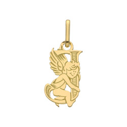 Pendentif ange lettre J  – Or 9 carats jaune ou gris – Artisanat français depuis 1954 