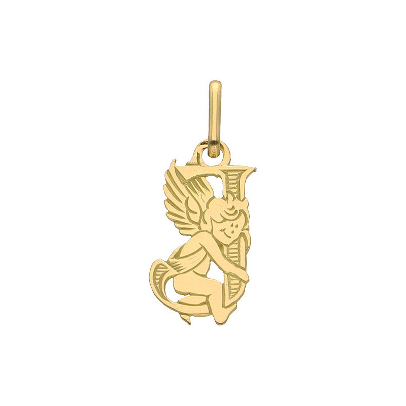 Pendentif ange lettre J  – Or 9 carats jaune ou gris – Artisanat français depuis 1954 