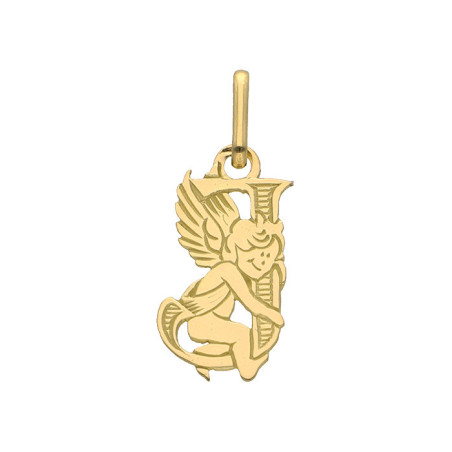Pendentif ange lettre J  – Or 9 carats jaune ou gris – Artisanat français depuis 1954 