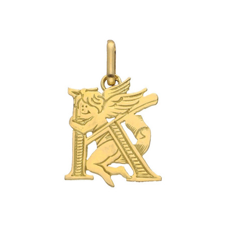 Pendentif ange lettre K  – Or 9 carats jaune ou gris – Artisanat français depuis 1954 