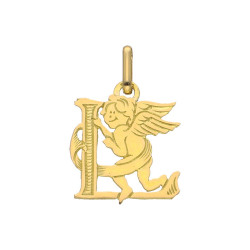 Pendentif ange lettre L  – Or 9 carats jaune ou gris – Artisanat français depuis 1954 