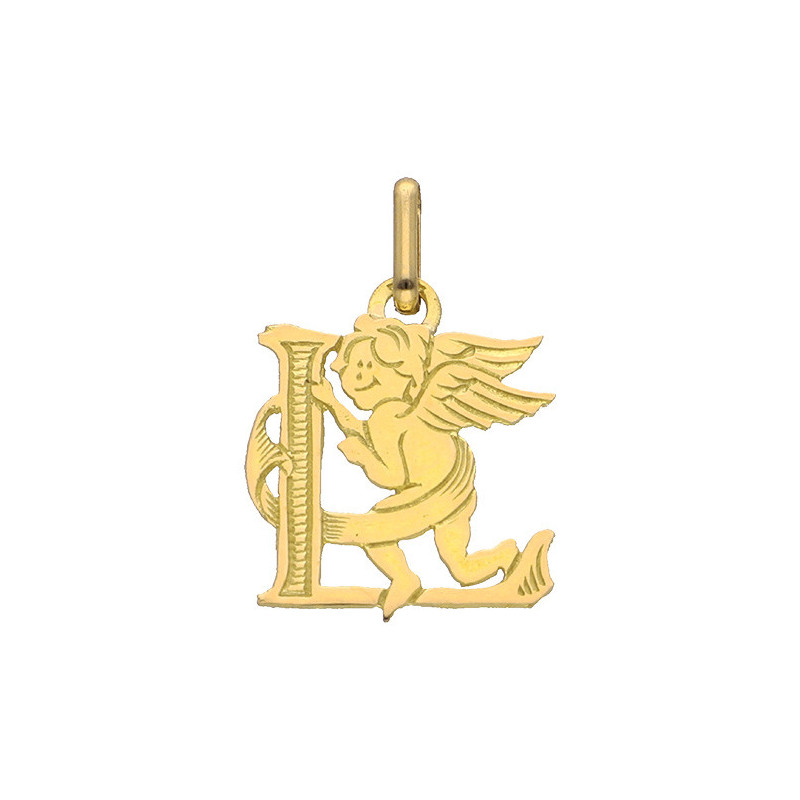 Pendentif ange lettre L  – Or 9 carats jaune ou gris – Artisanat français depuis 1954 