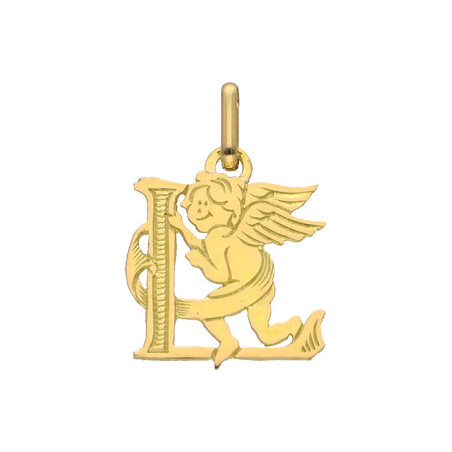 Pendentif ange lettre L  – Or 9 carats jaune ou gris – Artisanat français depuis 1954 