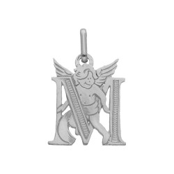 Pendentif ange lettre M  – Or 9 carats jaune ou gris – Artisanat français depuis 1954 