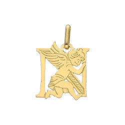 Pendentif ange lettre N  – Or 9 carats jaune ou gris – Artisanat français depuis 1954 