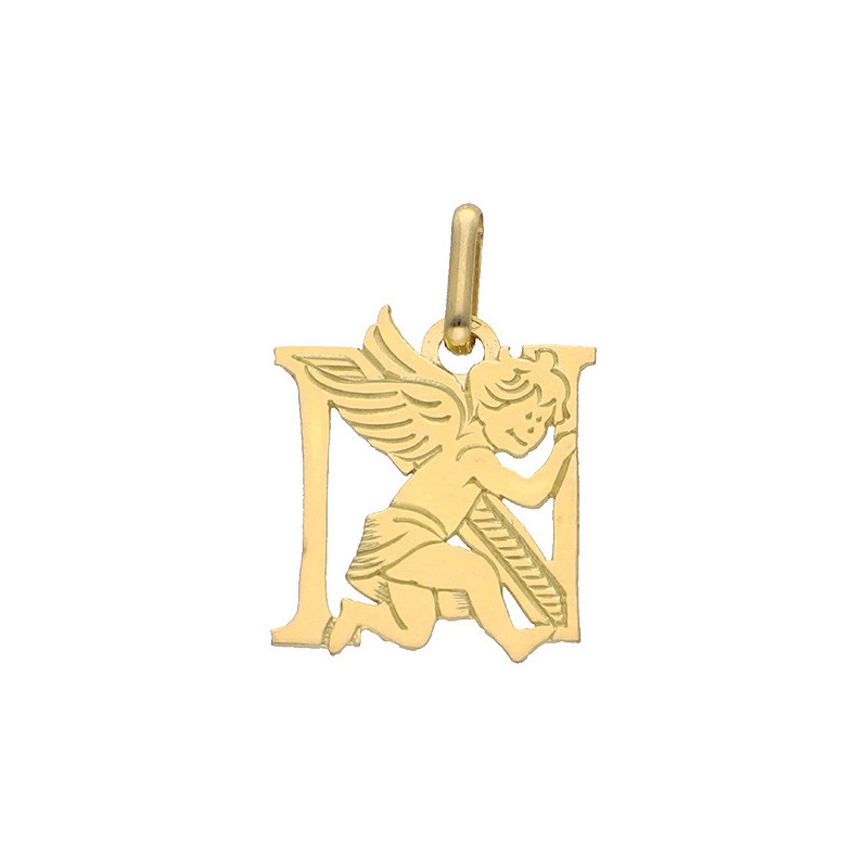 Pendentif ange lettre N  – Or 9 carats jaune ou gris – Artisanat français depuis 1954 