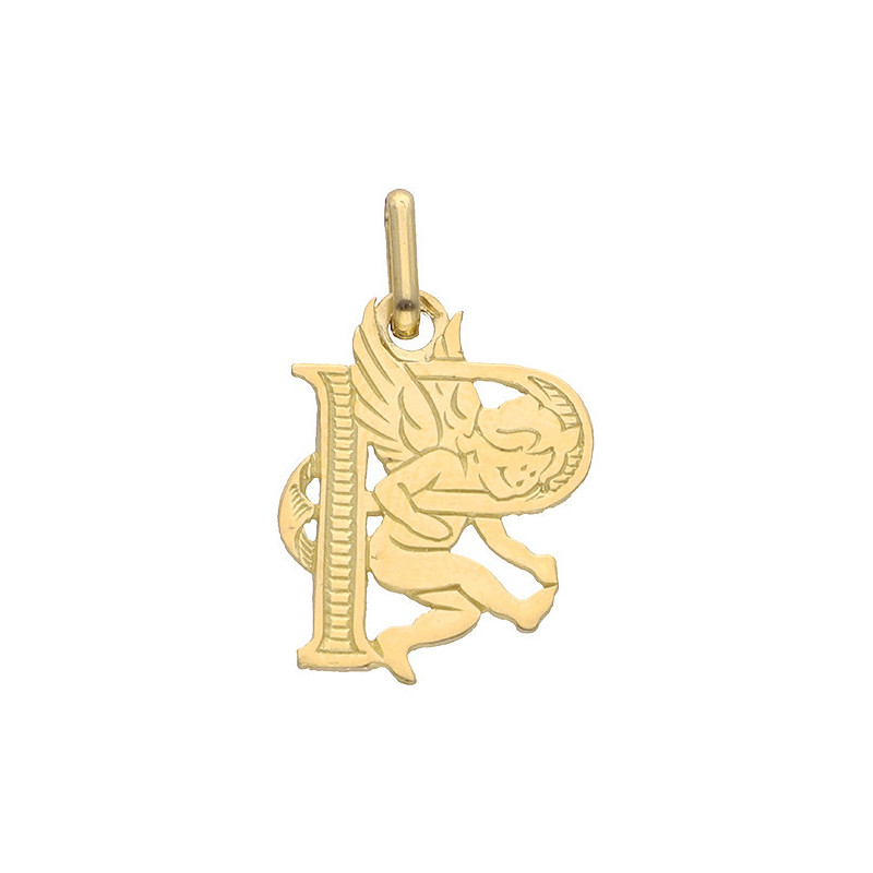Pendentif ange lettre P  – Or 9 carats jaune ou gris – Artisanat français depuis 1954 