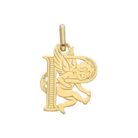 Pendentif ange lettre P  – Or 9 carats jaune ou gris – Artisanat français depuis 1954 