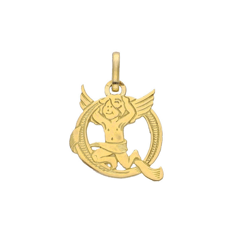 Pendentif ange lettre Q  – Or 9 carats jaune ou gris – Artisanat français depuis 1954 
