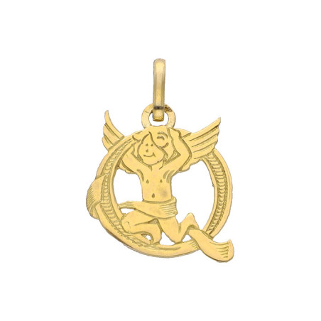 Pendentif ange lettre Q  – Or 9 carats jaune ou gris – Artisanat français depuis 1954 