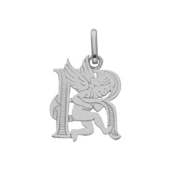 Pendentif ange lettre R  – Or 9 carats jaune ou gris – Artisanat français depuis 1954 