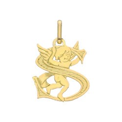 Pendentif ange lettre S  – Or 9 carats jaune ou gris – Artisanat français depuis 1954  