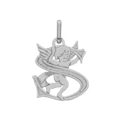 Pendentif ange lettre S  – Or 9 carats jaune ou gris – Artisanat français depuis 1954  