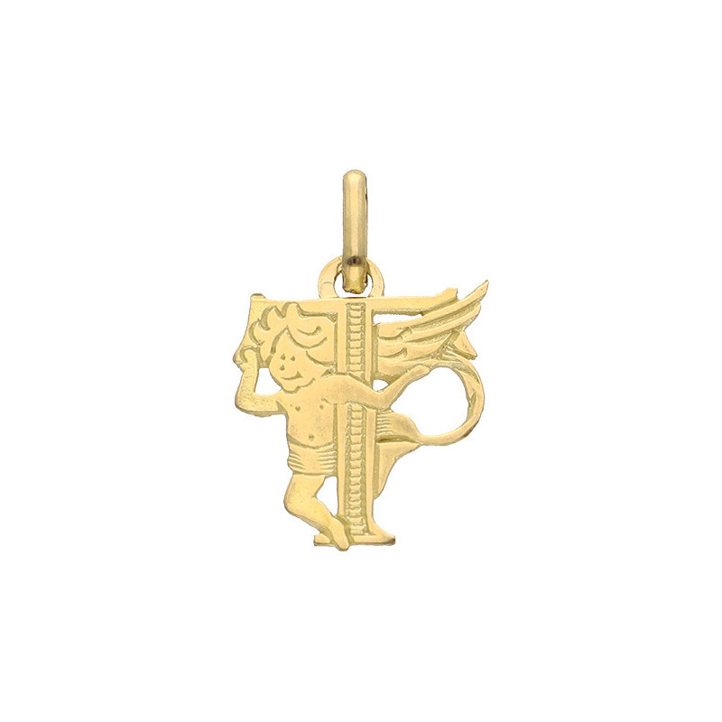 Pendentif ange lettre T  – Or 9 carats jaune ou gris – Artisanat français depuis 1954 