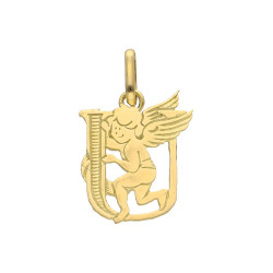 Pendentif ange lettre U  – Or 9 carats jaune ou gris – Artisanat français depuis 1954 