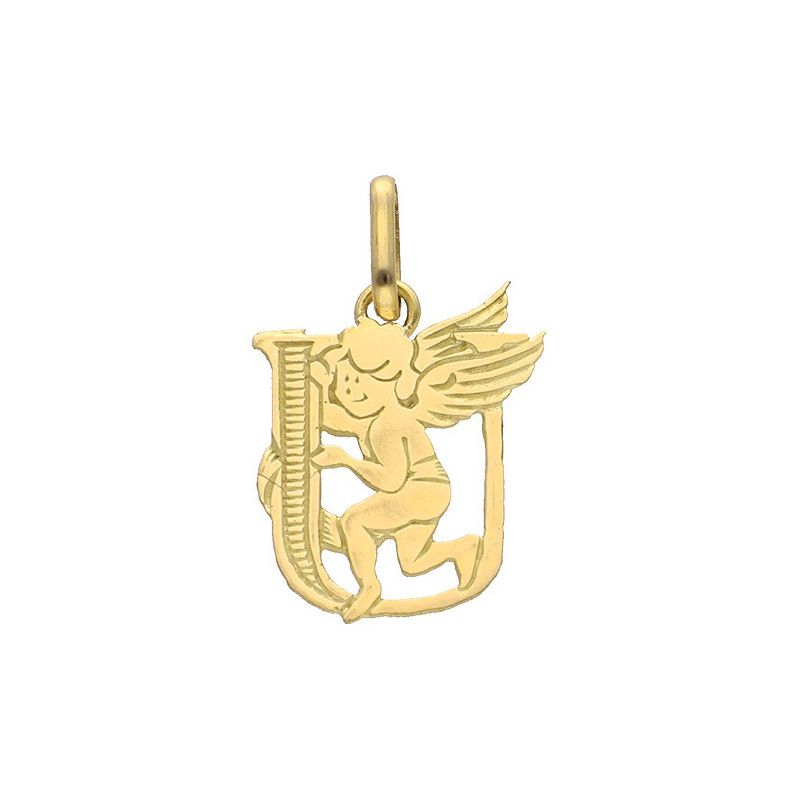 Pendentif ange lettre U  – Or 9 carats jaune ou gris – Artisanat français depuis 1954 