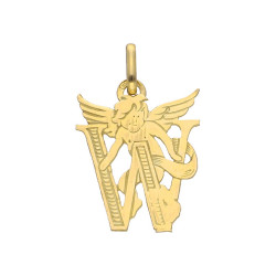Pendentif ange lettre W  – Or 9 carats jaune ou gris – Artisanat français depuis 1954 
