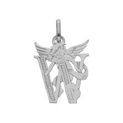 Pendentif ange lettre W  – Or 9 carats jaune ou gris – Artisanat français depuis 1954 