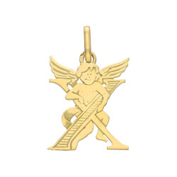 Pendentif ange lettre X  – Or 9 carats jaune ou gris – Artisanat français depuis 1954 