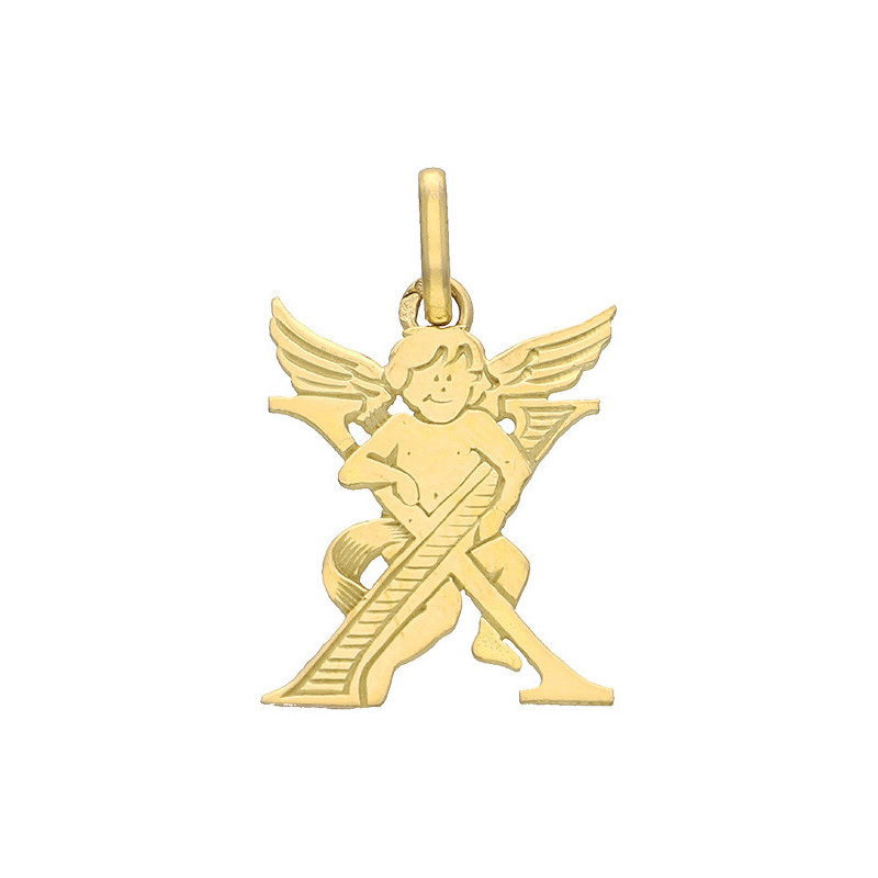 Pendentif ange lettre X  – Or 9 carats jaune ou gris – Artisanat français depuis 1954 