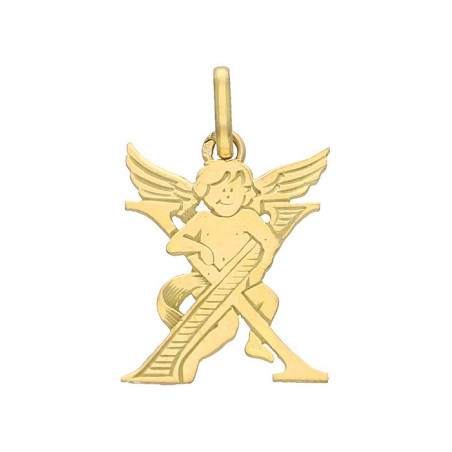 Pendentif ange lettre X  – Or 9 carats jaune ou gris – Artisanat français depuis 1954 