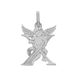 Pendentif ange lettre X  – Or 9 carats jaune ou gris – Artisanat français depuis 1954 