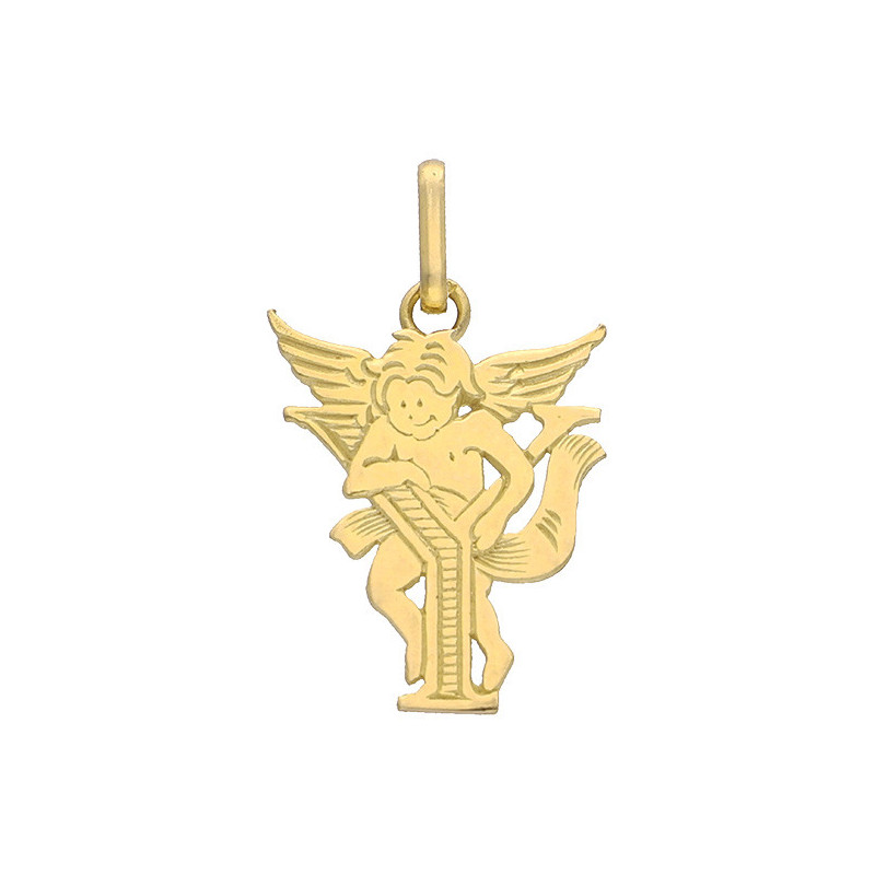 Pendentif ange lettre Y  – Or 9 carats jaune ou gris – Artisanat français depuis 1954 