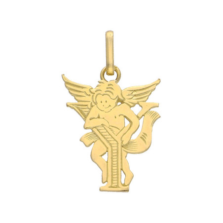 Pendentif ange lettre Y  – Or 9 carats jaune ou gris – Artisanat français depuis 1954 