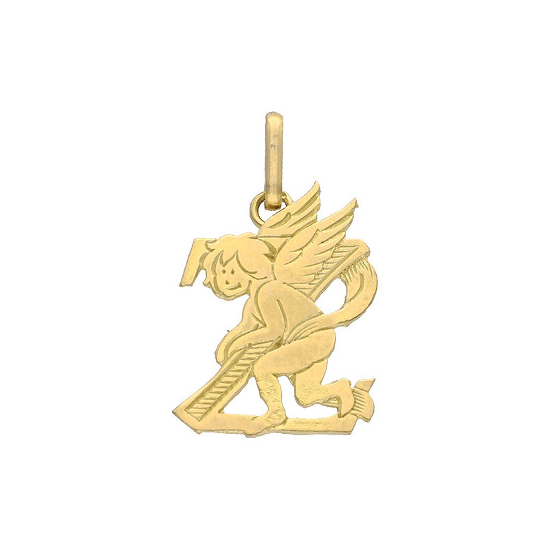 Pendentif ange lettre Z  – Or 9 carats jaune ou gris – Artisanat français depuis 1954 