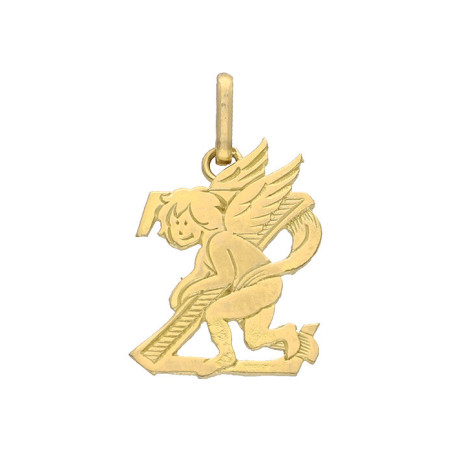 Pendentif ange lettre Z  – Or 9 carats jaune ou gris – Artisanat français depuis 1954 